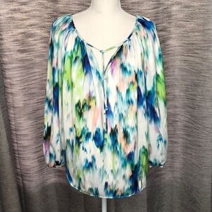 JENNIFER LOPEZ XS PEASANT BLOUSE BLUE & GREEN BOHO